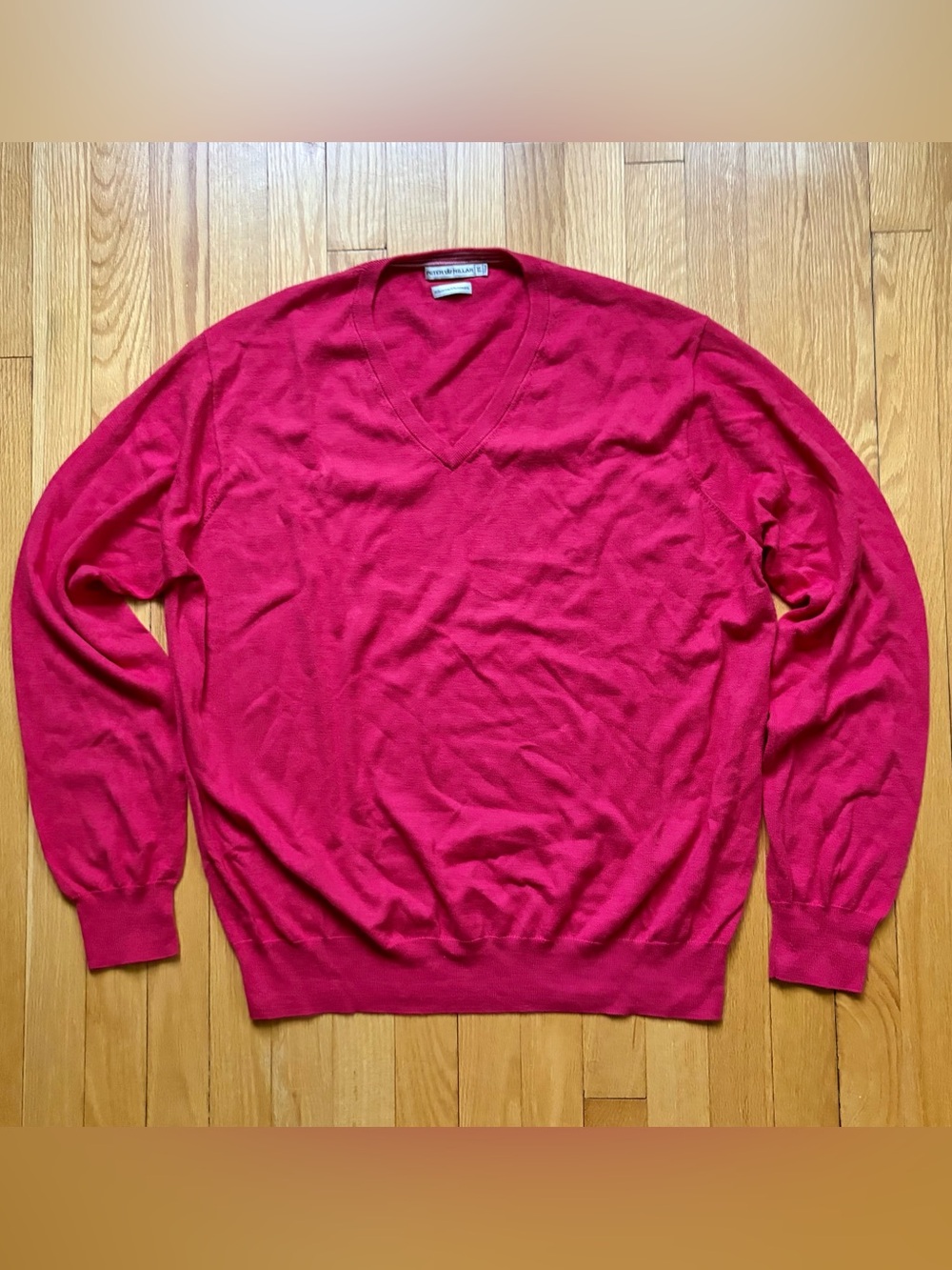 Peter Millar Men’s V-Neck Sweater Pullover Cotton Cashmere XL Red Solid